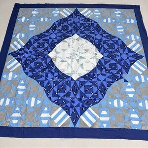 Handmade Ocean Storm Patchwork Cotton Quilt Top/Topper Machine pieced 86x86”